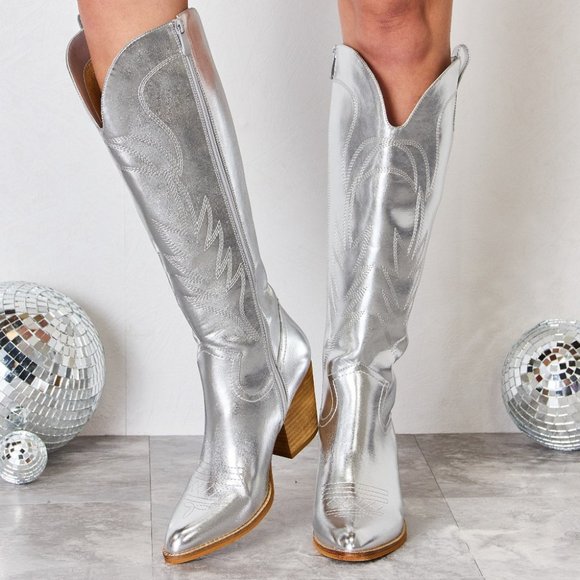 MM Shoes Shoes - Melody Metallic Knee High Western Cowboy Boots